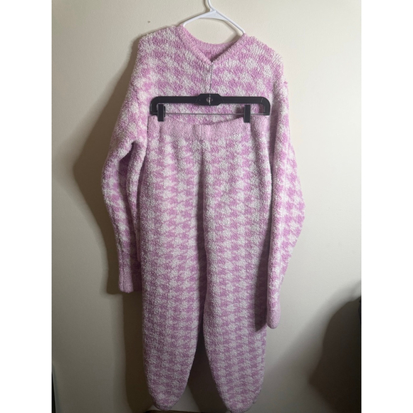 Women's Skims Pajamas S Pink White Plush Houndstooth Cozy Knit Set - Picture 7 of 7